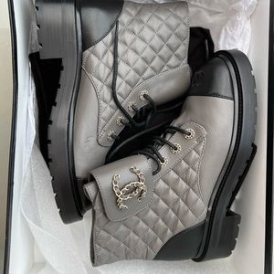 Chanel Calfskin Two Tone Combat Boots 40